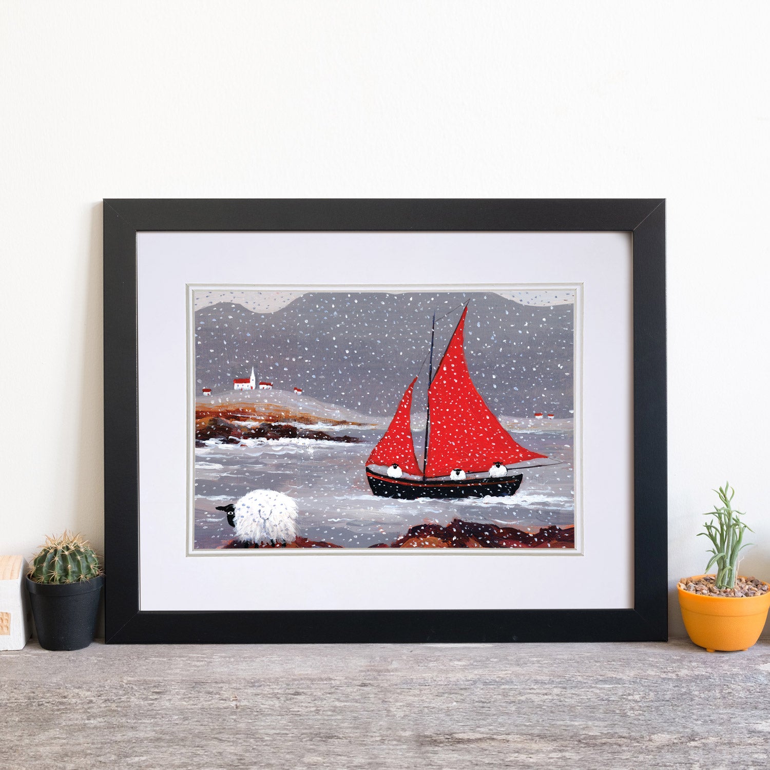 Double Mounted Print "Saw Three Sheep Go Sailing" By Thomas Joseph