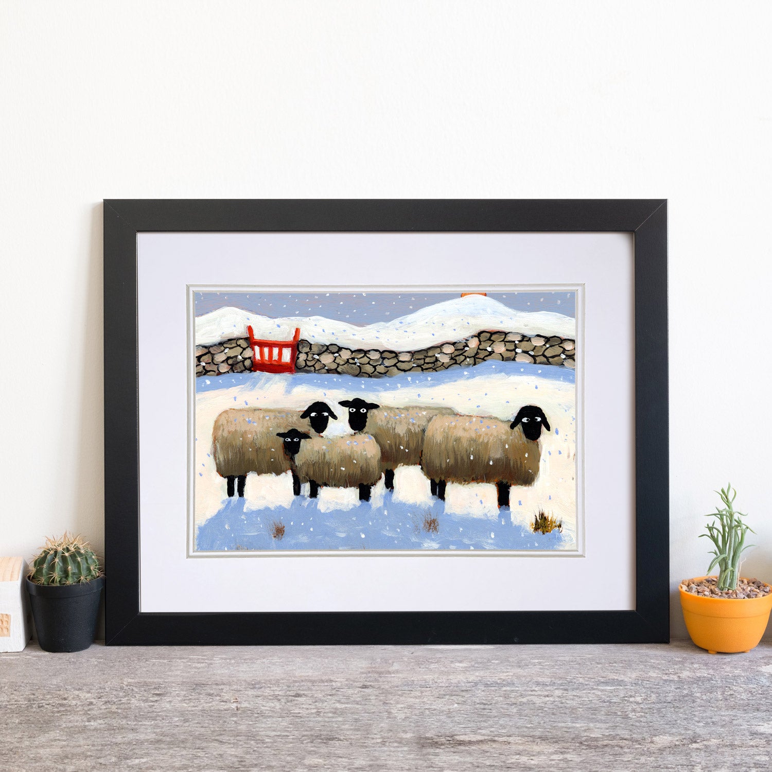 Double Mounted Print "Just Four Ewe (Snow)" By Thomas Joseph