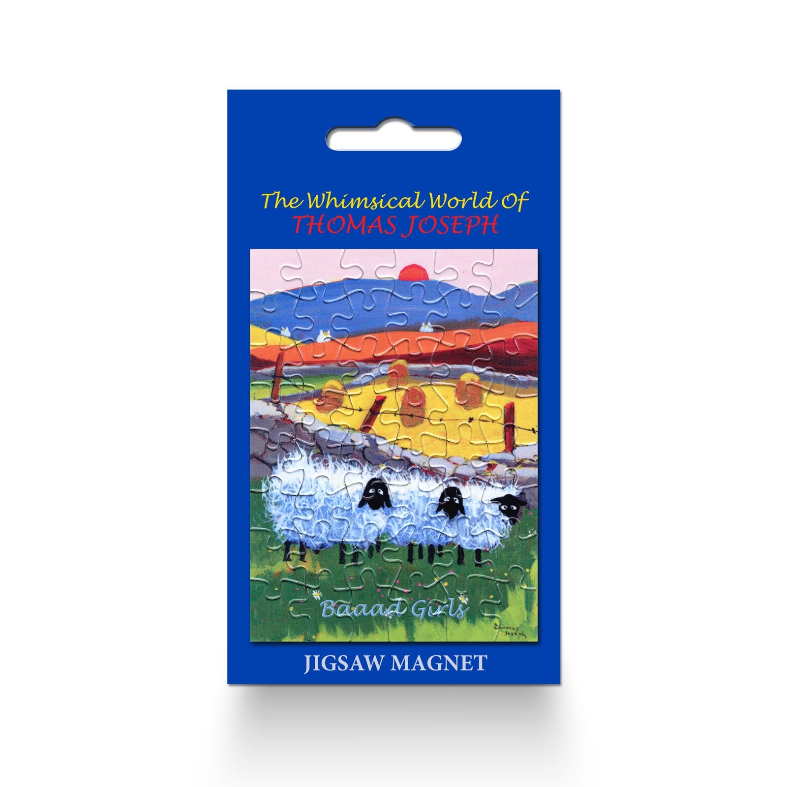 Fridge Magnet three sheep with very bad hair styles looking sad standing behind a stone wall