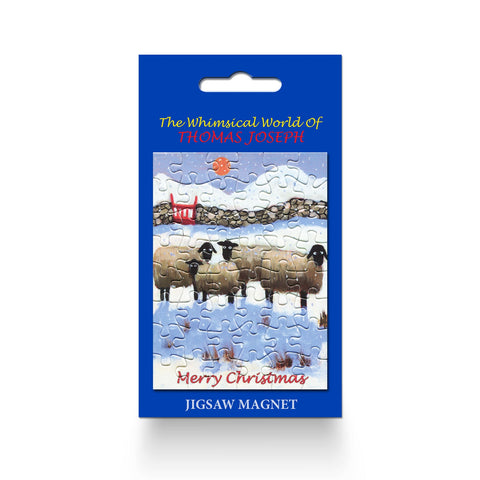 Fridge Magnet sheep standing in a field on a cold winter's evening