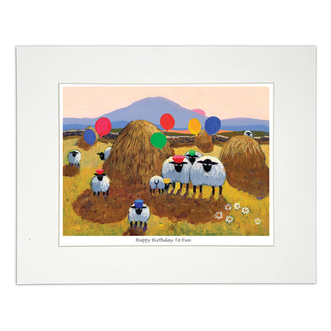 Painting sheep having fun with their balloons