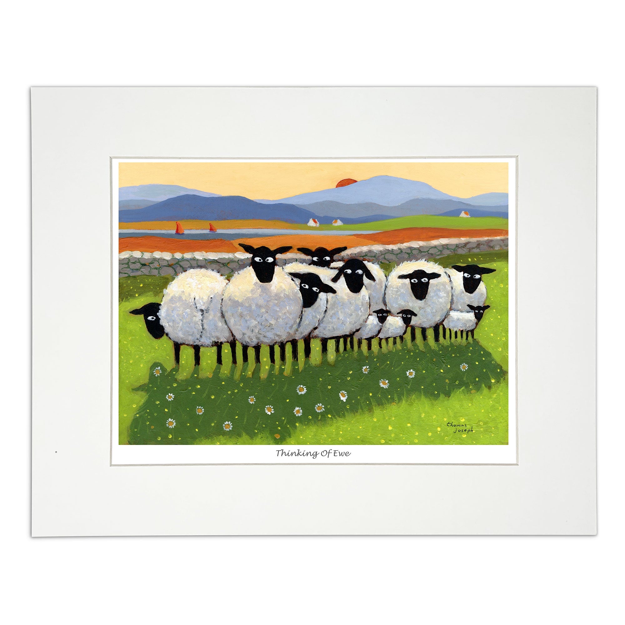 Mounted print sheep with lambs on a farm