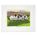 Mounted print sheep with lambs on a farm 