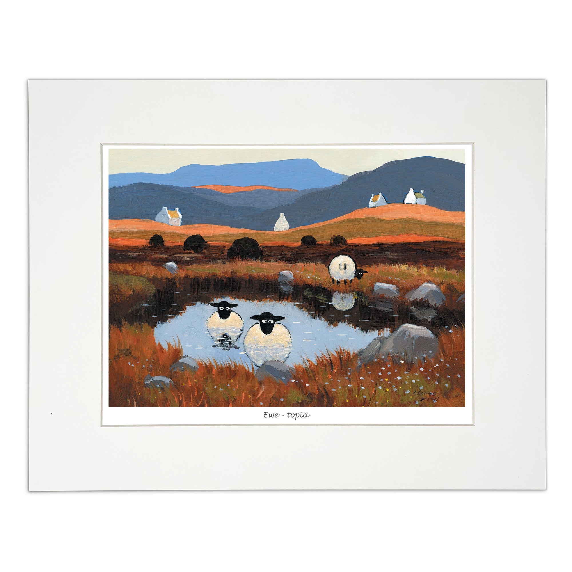Wall art sheep having a swim in a pond