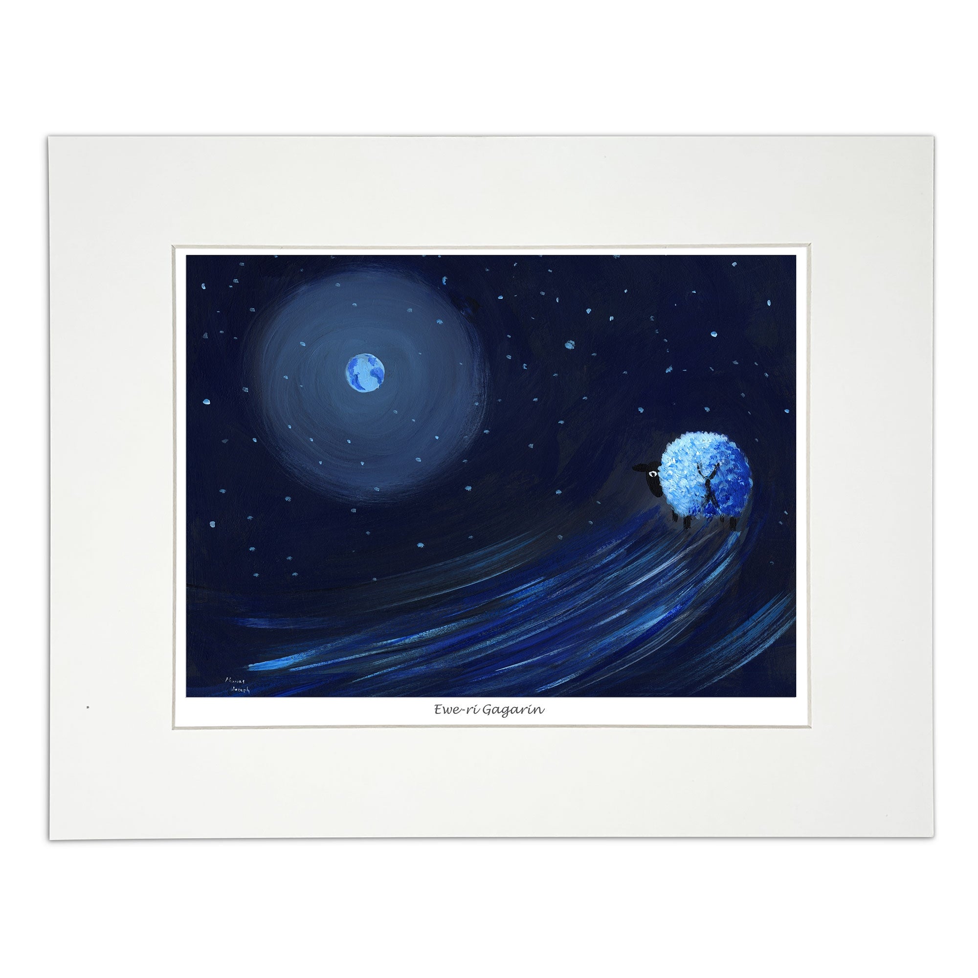Wall art sheep flying through space