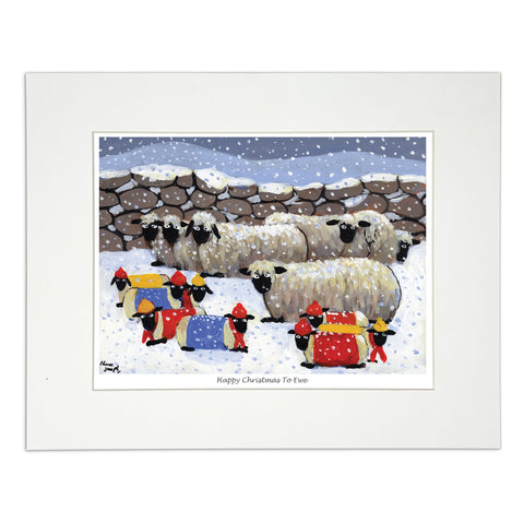 Painting sheep in the snow during Christmas