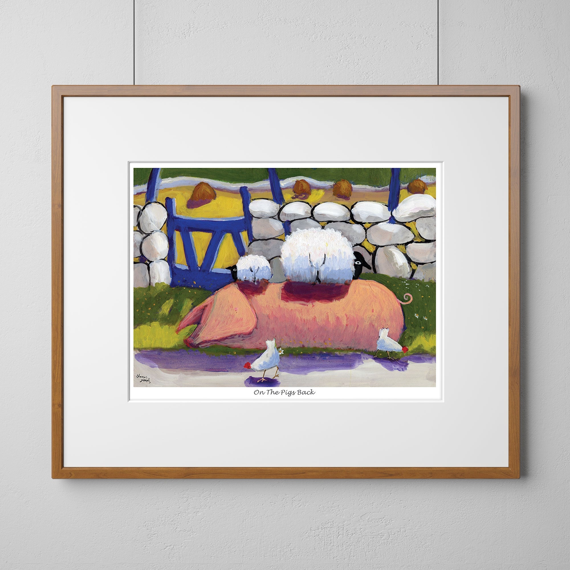 On The Pigs Back Mounted Print