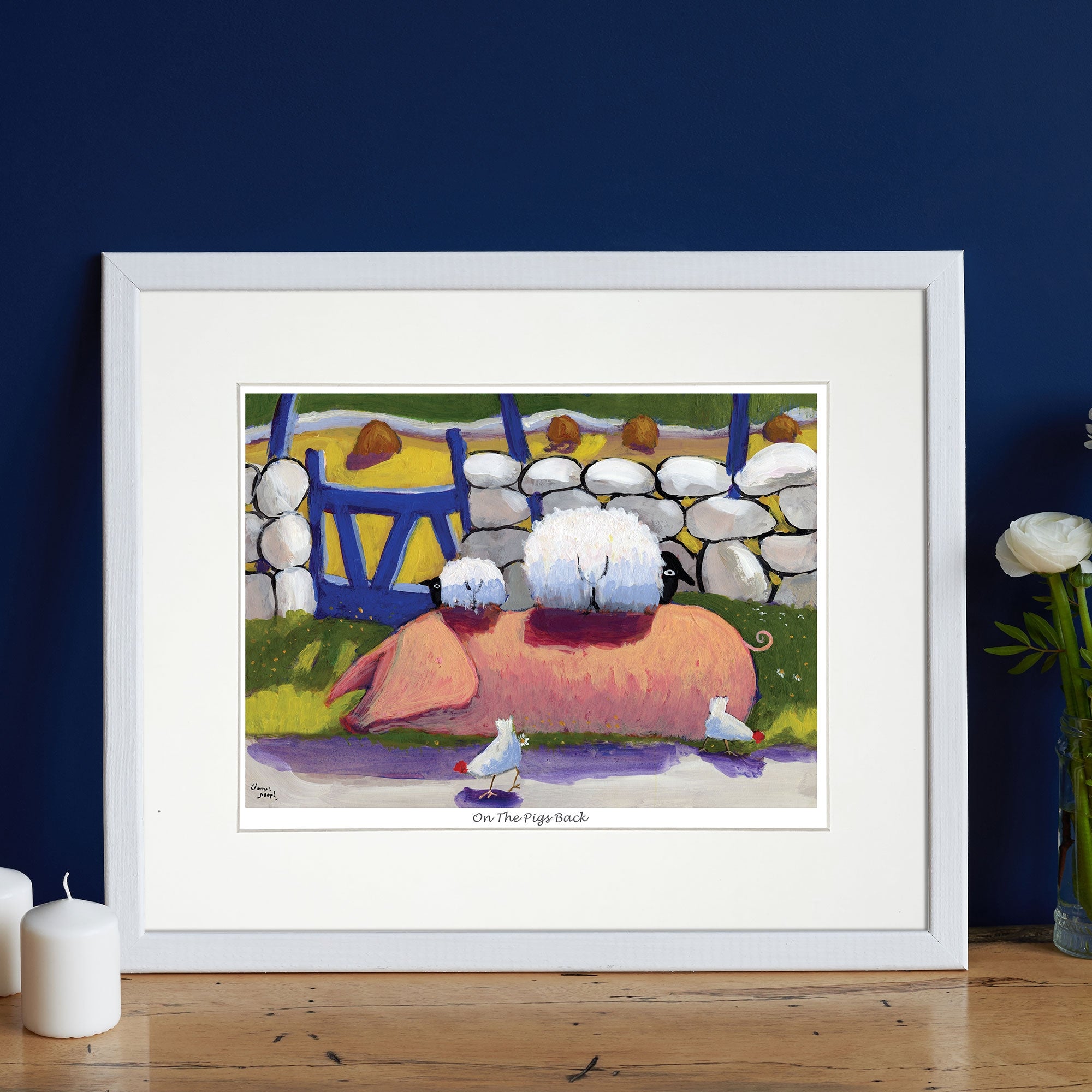 On The Pigs Back Mounted Print