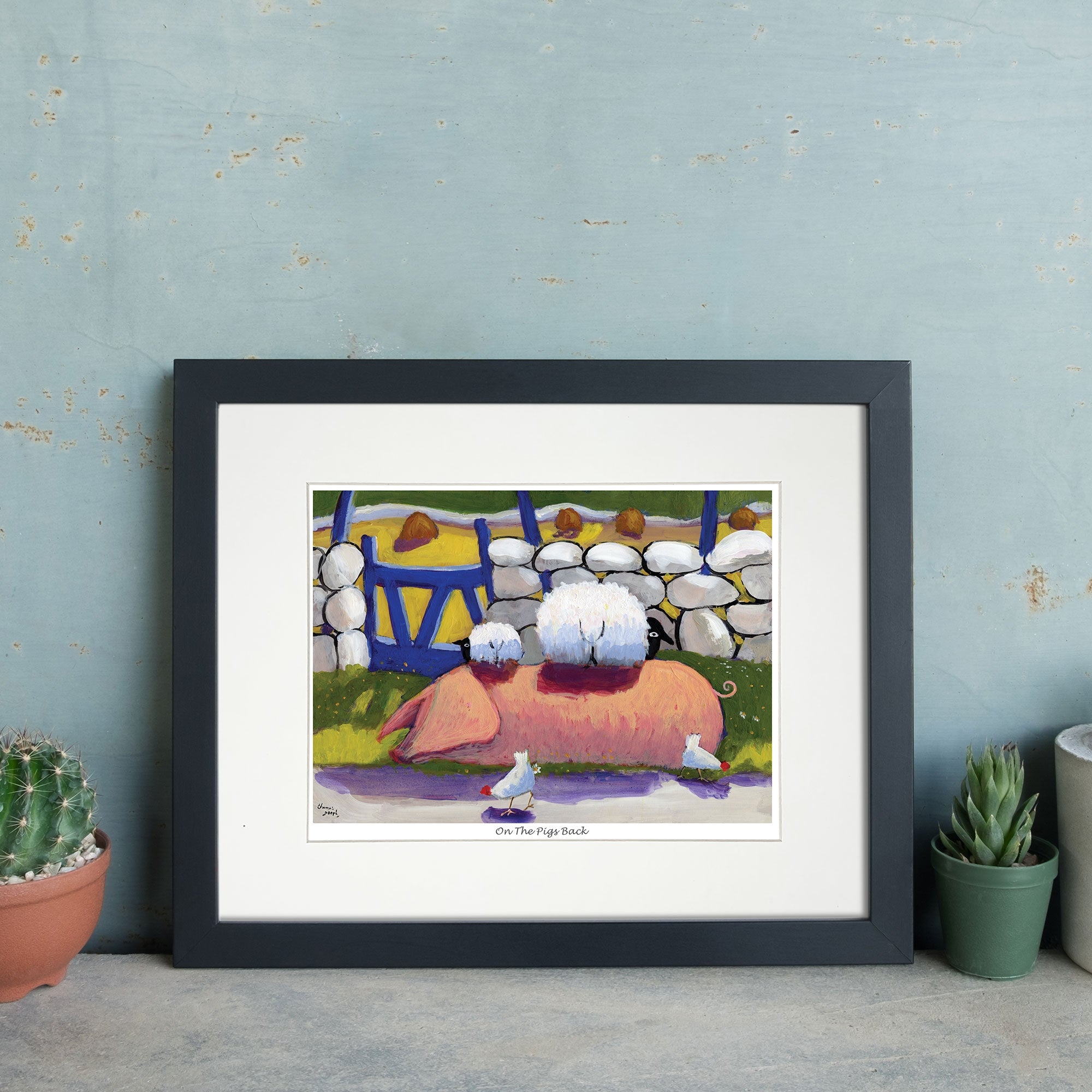 On The Pigs Back Mounted Print