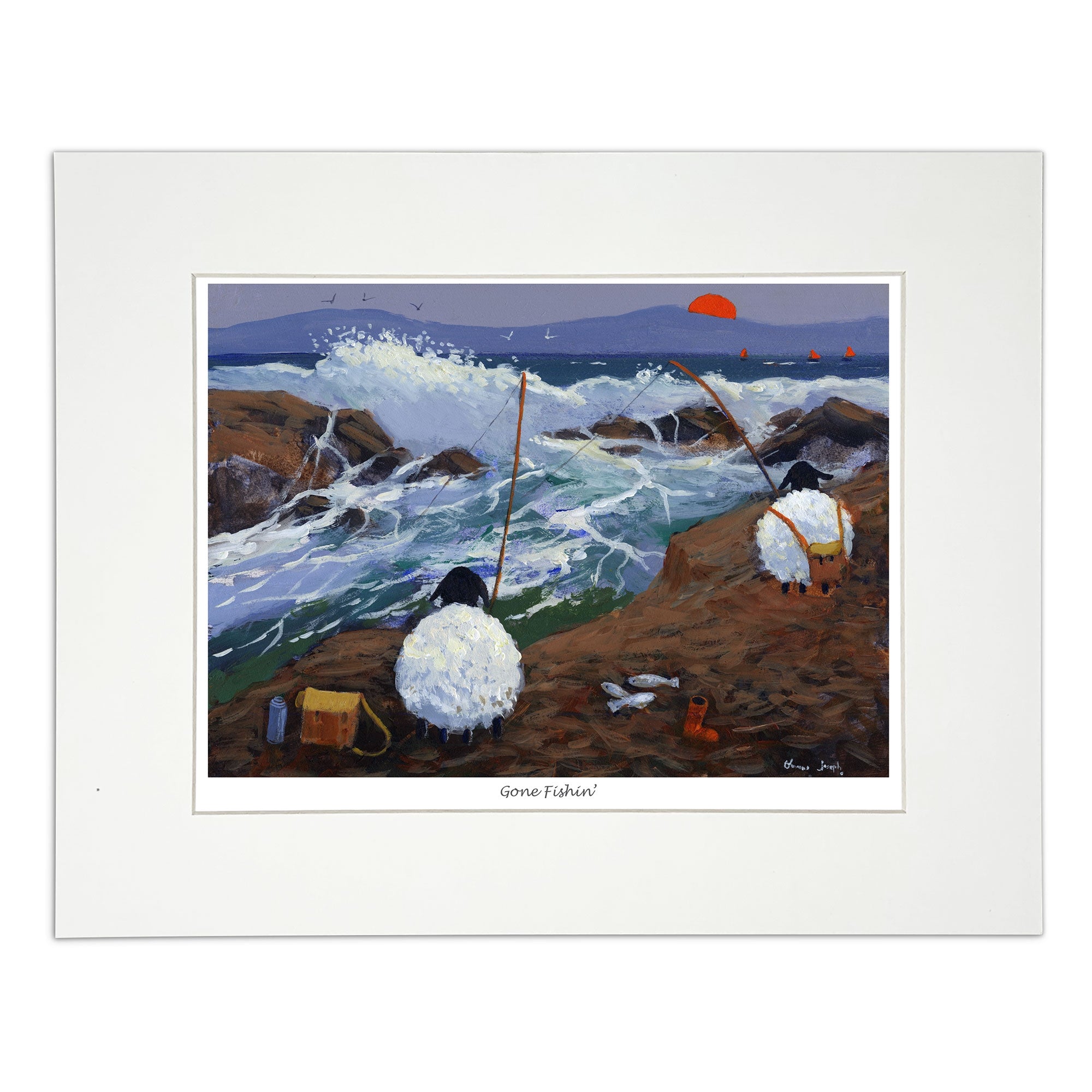 Painting sheep fishing at the sea