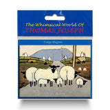 Refrigerator magnet showing sheep with their lambs on a country road.
