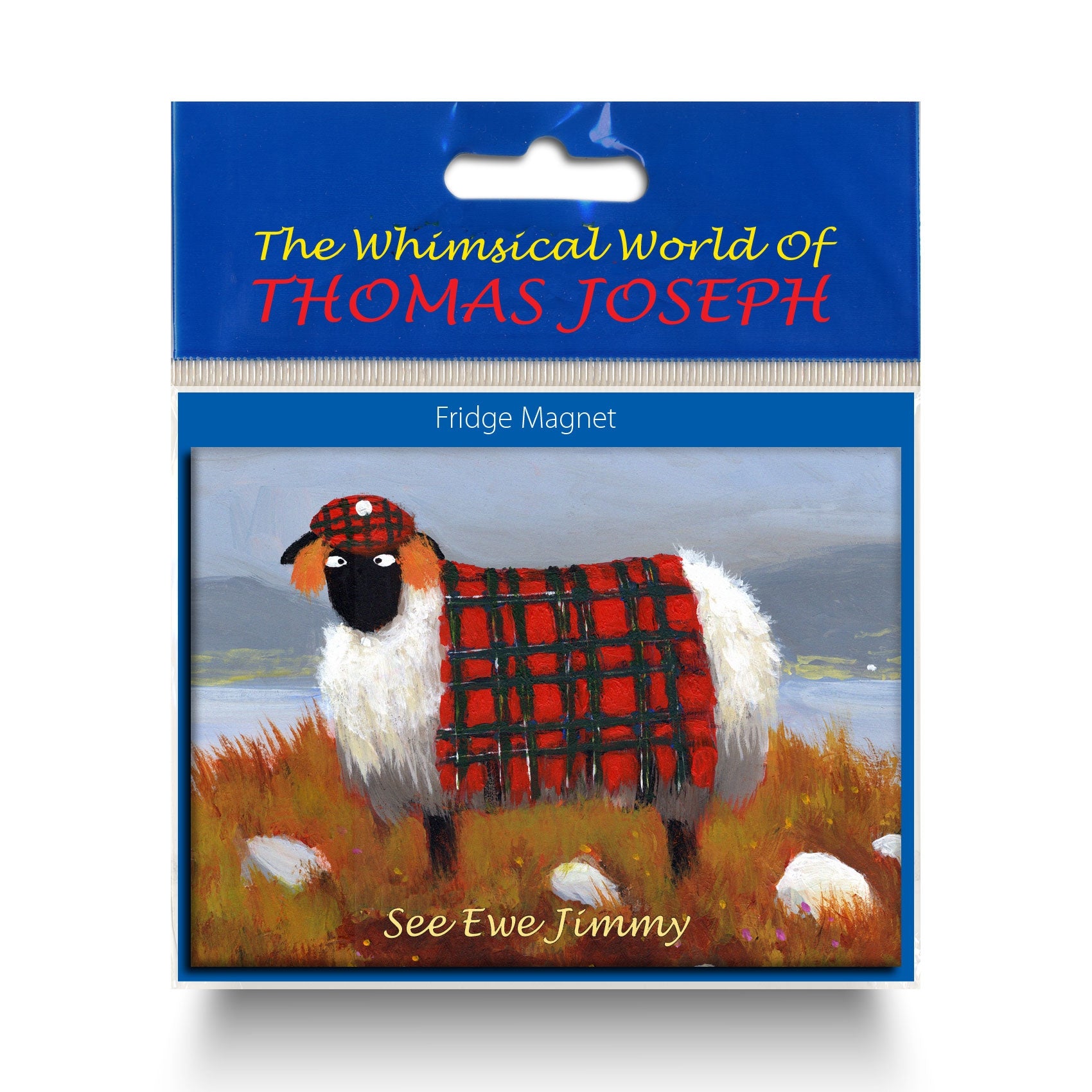 Refrigerator magnet wearing tartan hat and coat
