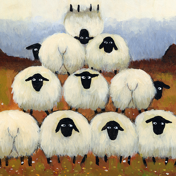 Eejits sheep design featuring whimsical Thomas Joseph artwork
