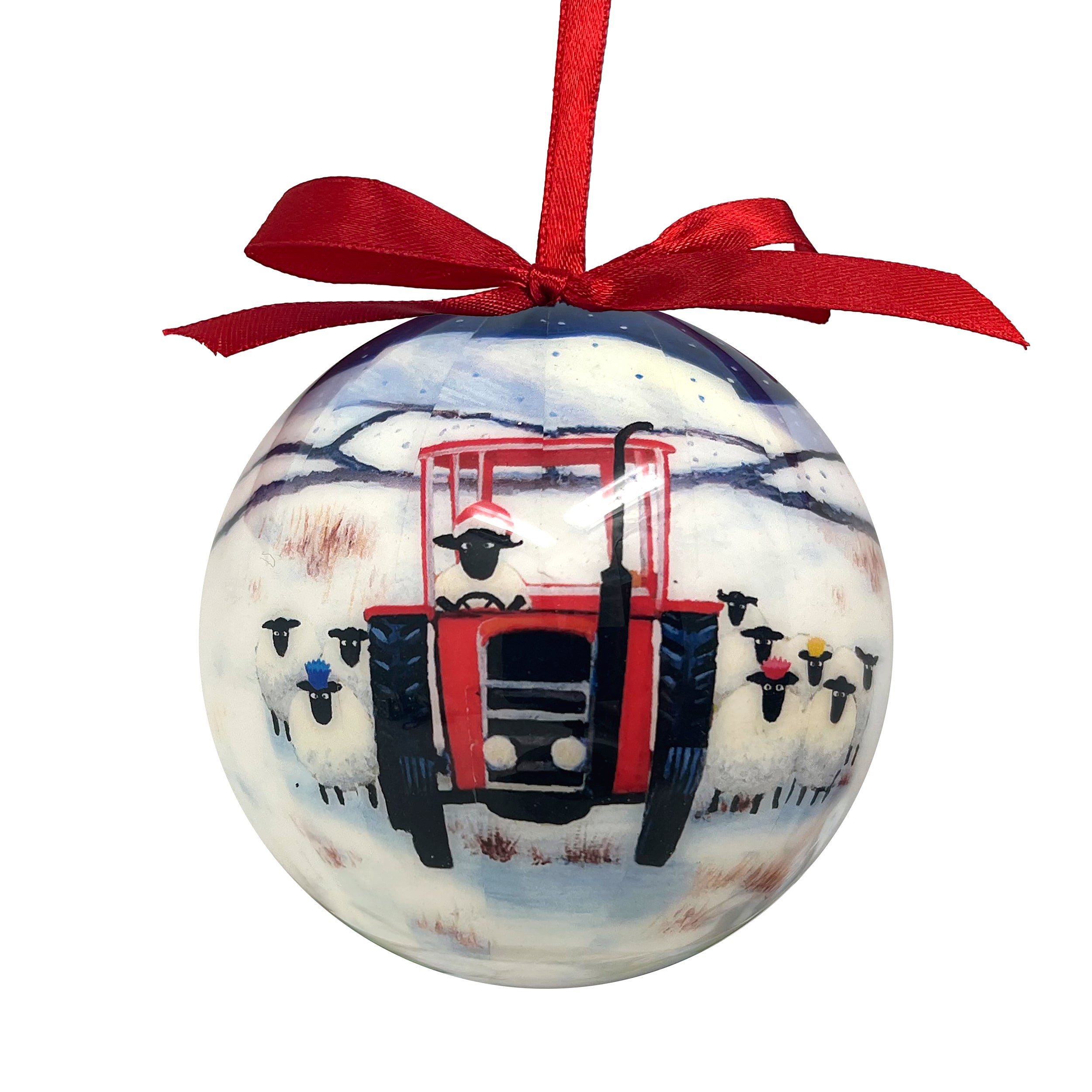 Sheep and Tractor Christmas Bauble