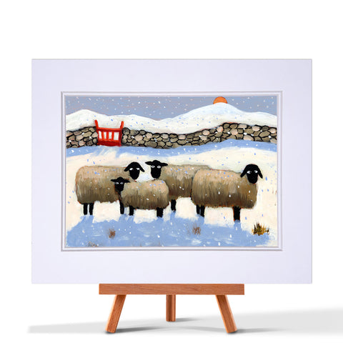 Double Mounted Print "Just Four Ewe (Snow)" By Thomas Joseph