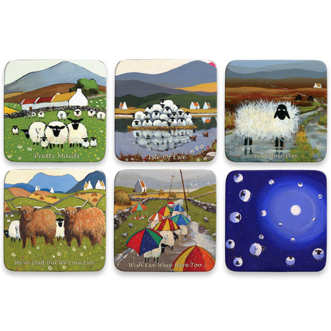 Set of 6 Funny sheep coasters