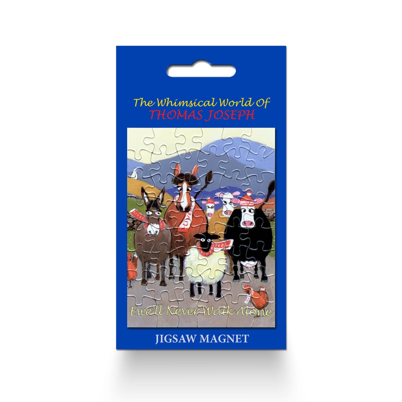 Fridge Magnet Farm animals wearing Liverpool Football Club hats and scarves
