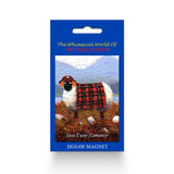 Fridge Magnet Sheep with ginger hair standing on a hill overlooking the water and mountains