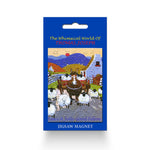 Fridge Magnet sheep riding a horse and cart down a busy country road