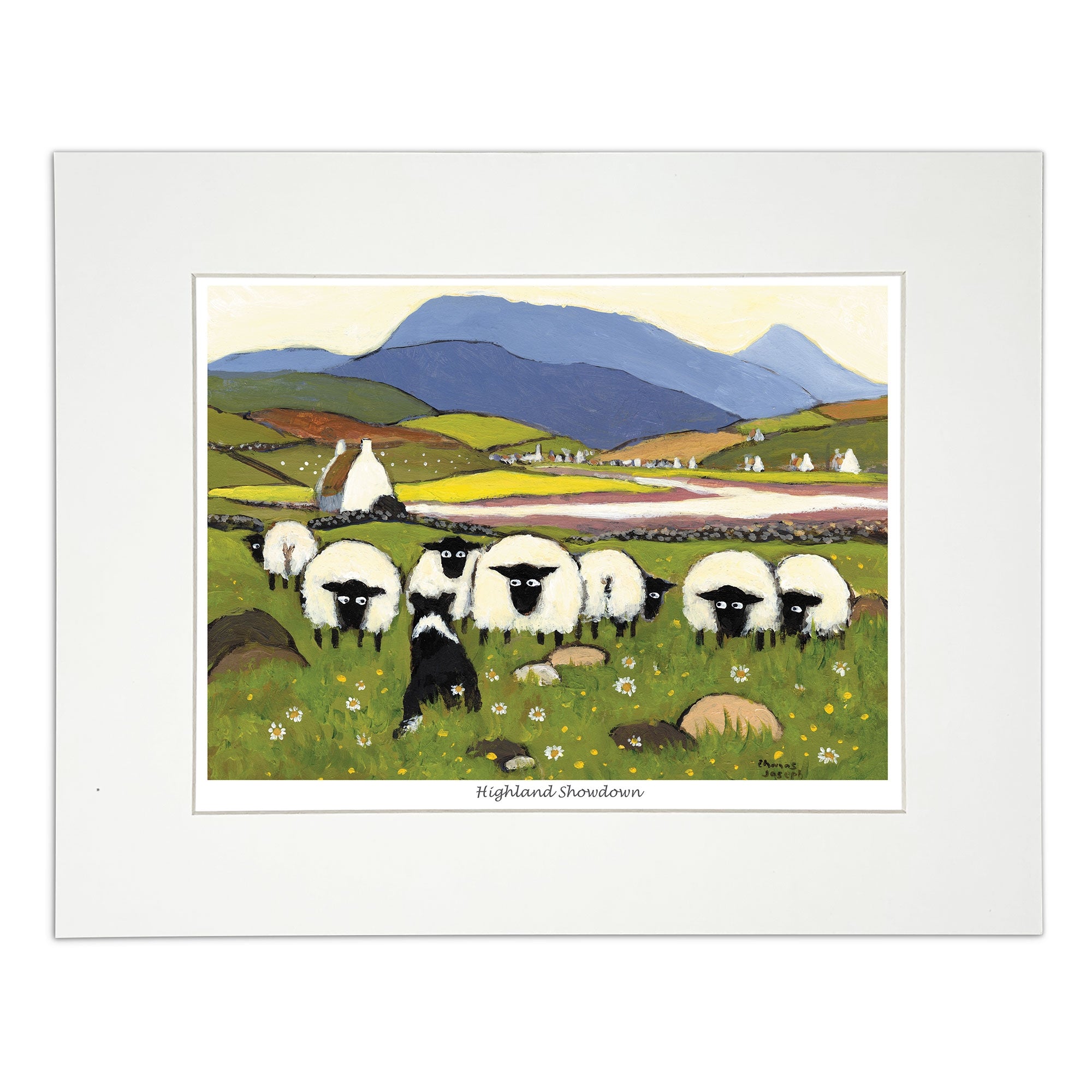 Mounted print sheep keeping an eye on the dog