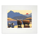 Wall art highland cows standing in the water