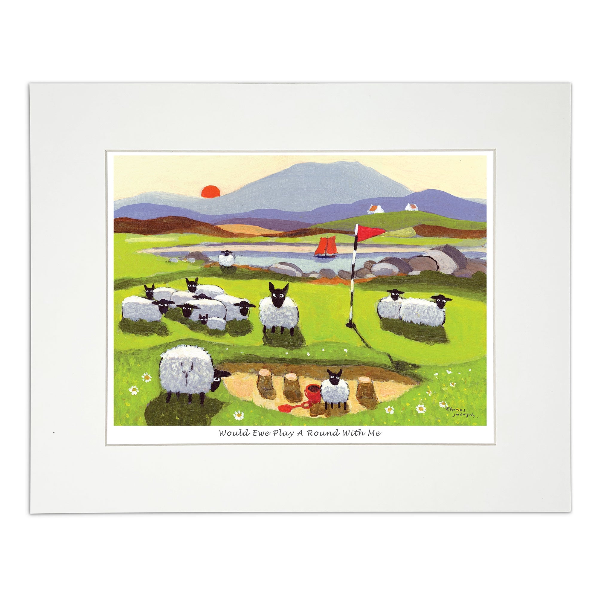 Wall art sheep playing golf
