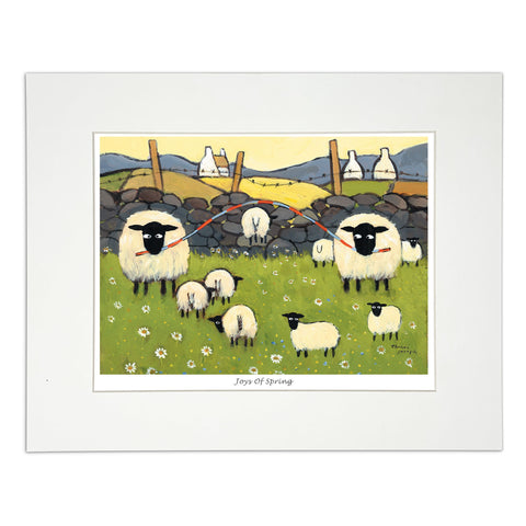 Painting sheep skipping with baby lambs
