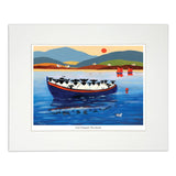 Mounted print sheep on a row boat with no rowing