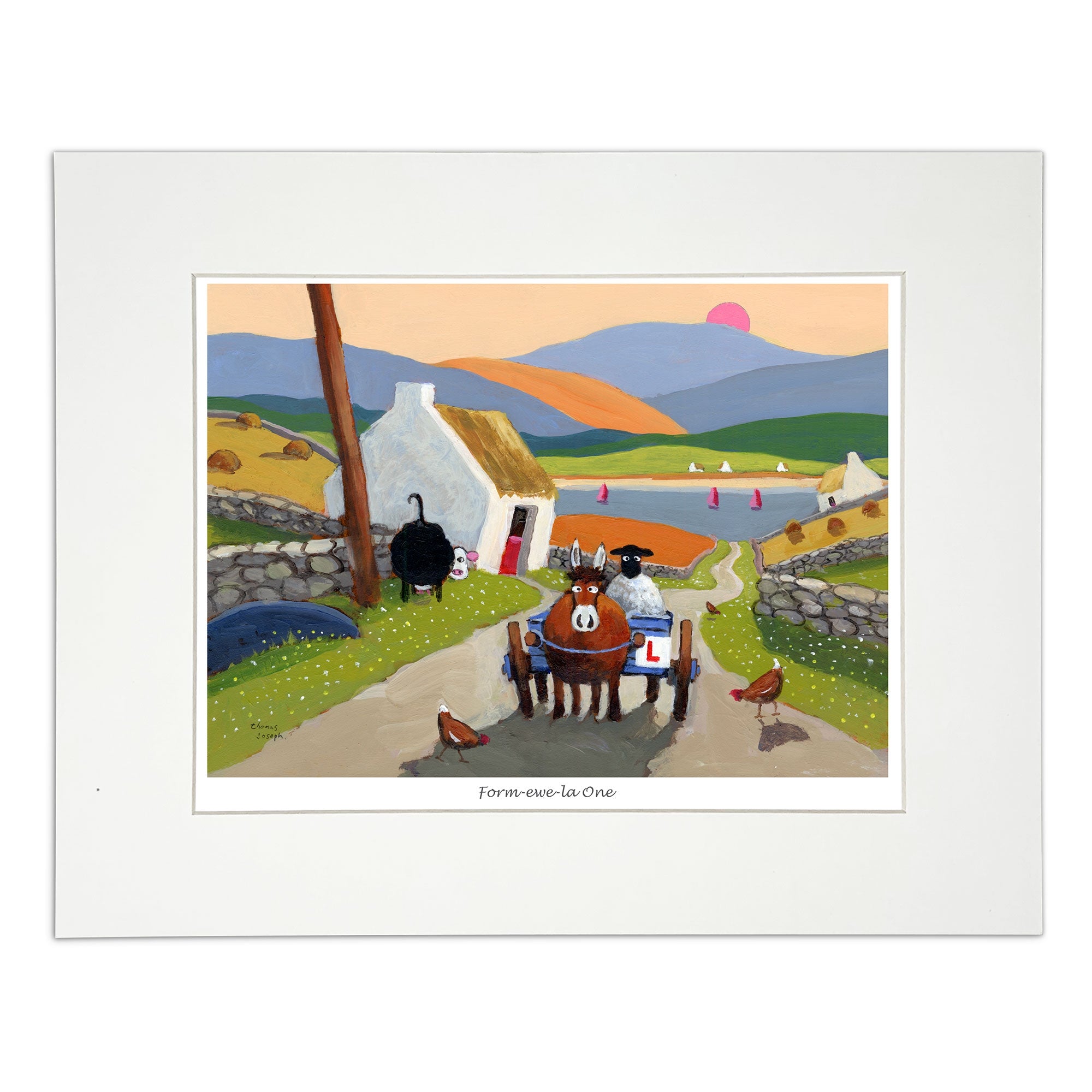 Painting sheep driving a horse and cart with learner sign on it