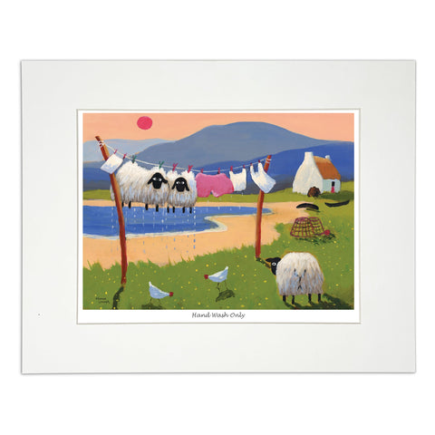 Wall art sheep drying on a clothes line