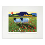 Painting sheep surrounded by roses and daisies