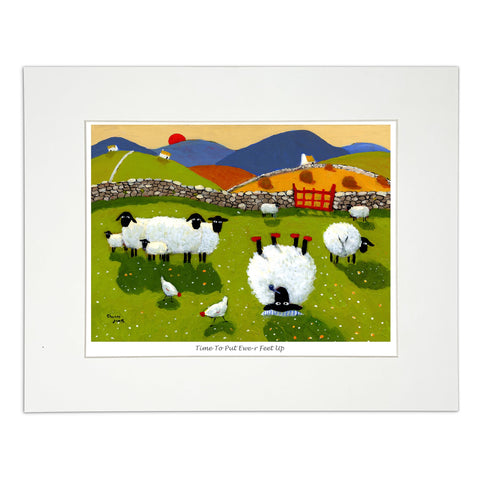 Wall art sheep upside down in a field