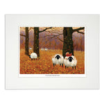 Painting sheep playing in leaves
