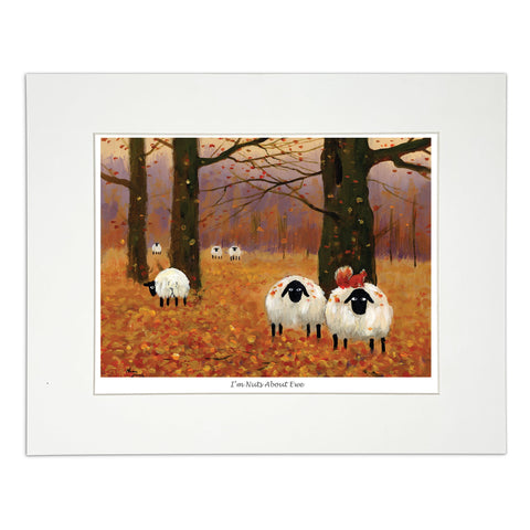 Painting sheep playing in leaves