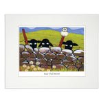 Painting owl sitting next to sheep