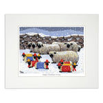 Painting sheep in the snow during Christmas