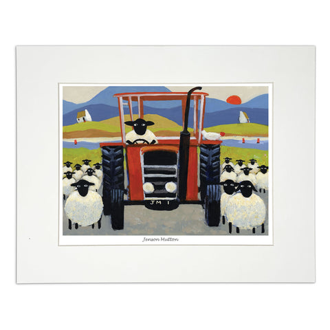 Painting sheep following a tractor