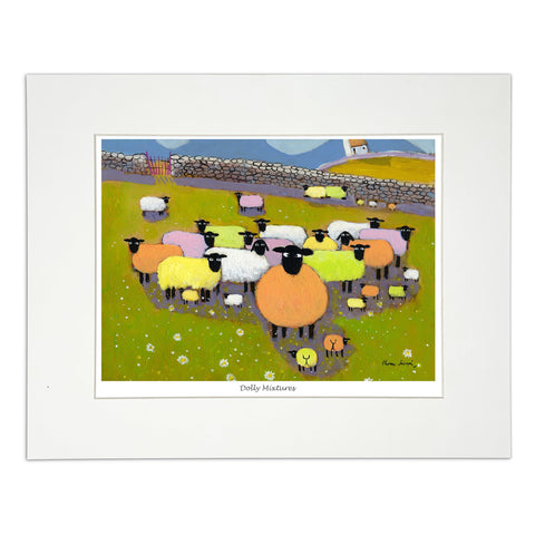 Wall art baby lambs and sheep grazing