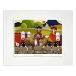 Painting horse, donkeys, sheep, cows and chicken having a meeting