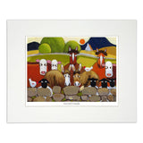 Painting horse, donkeys, sheep, cows and chicken having a meeting