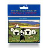 Refrigerator magnet with Border Collie keeping an eye some flock of sheep