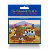 Refrigerator magnet with sheep wearing silly hats