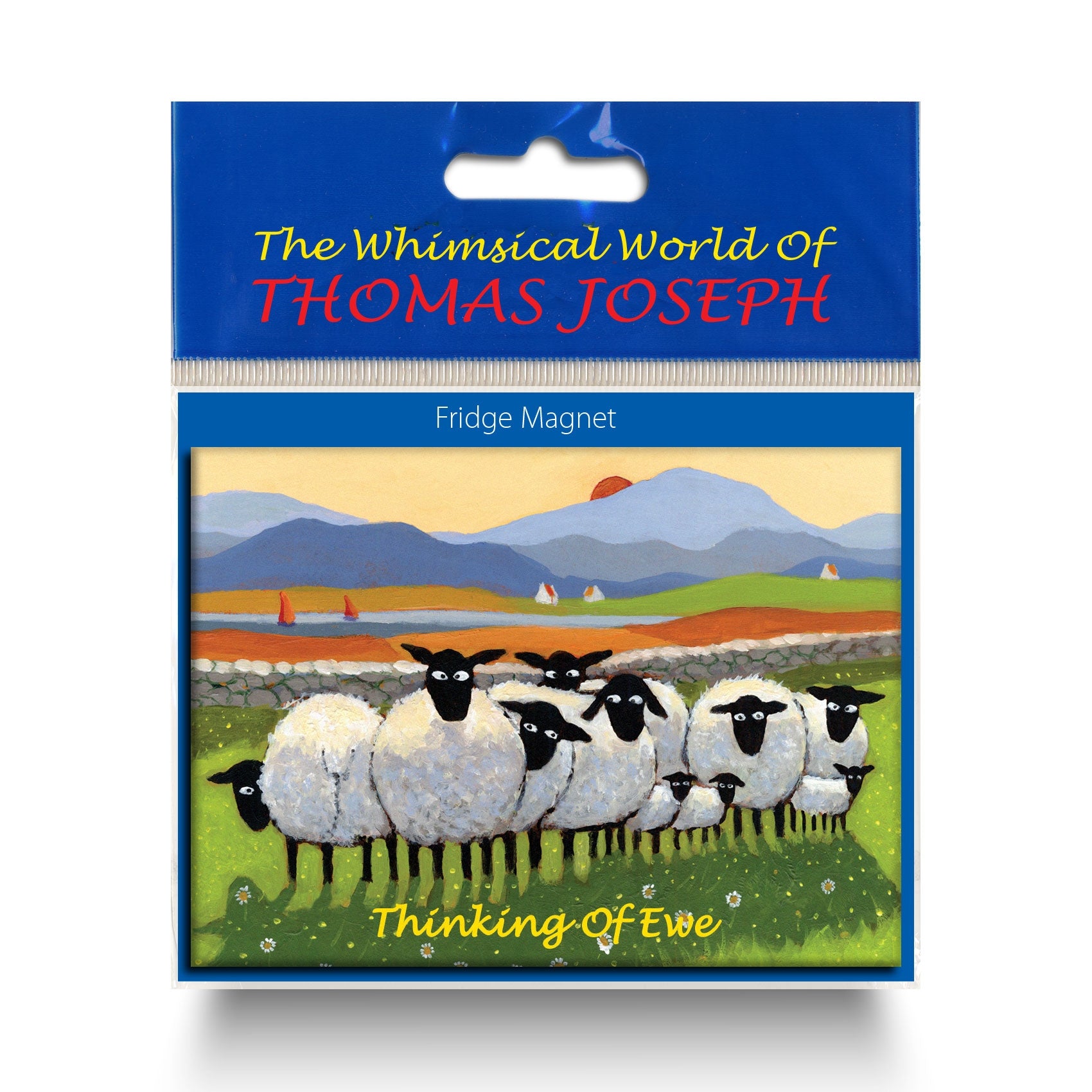 Refrigerator magnet showing sheep all huddled together