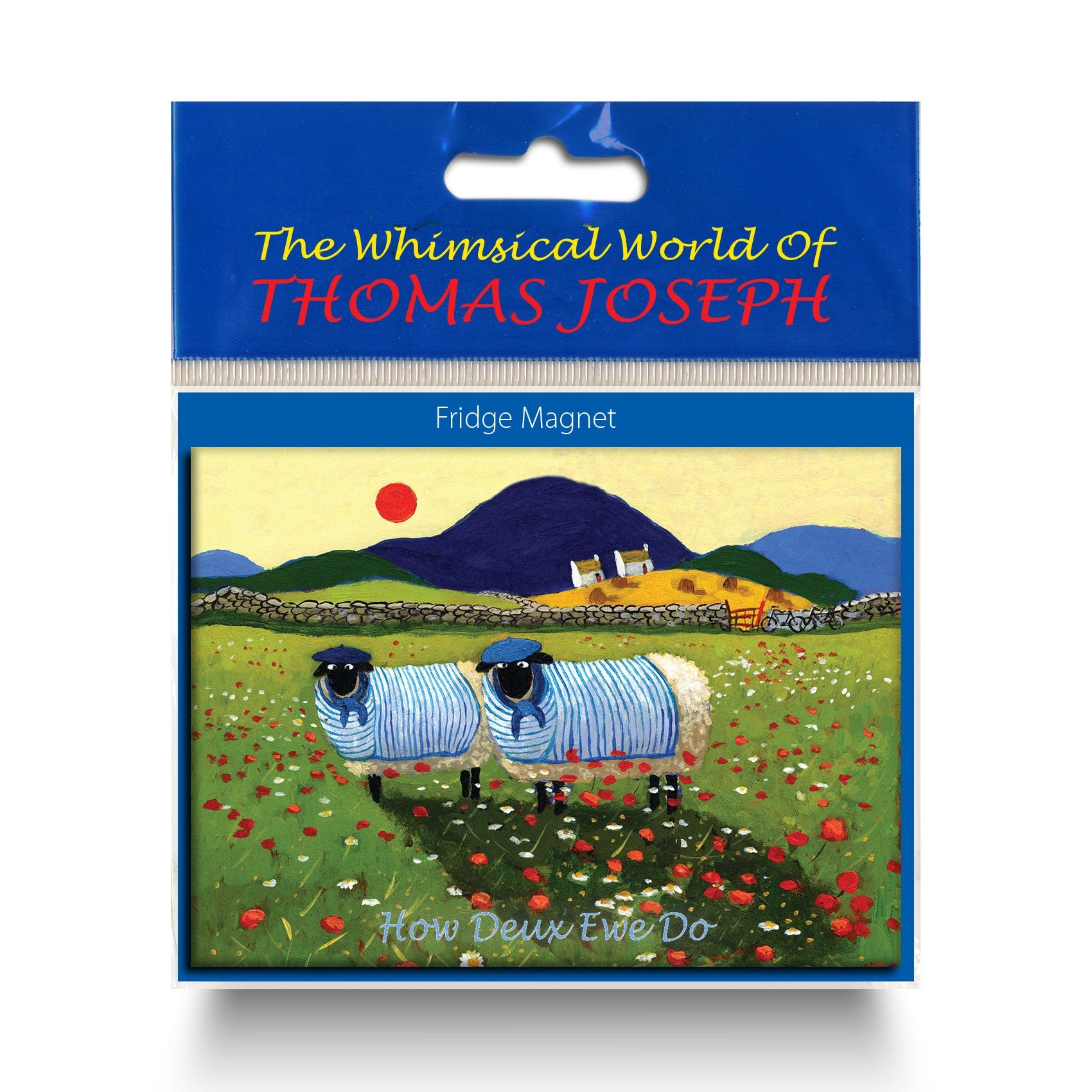 Refrigerator magnet showing two sheep dressed in French clothing