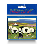 Refrigerator magnet showing sheep listening to border collie