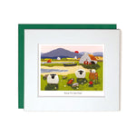 Card with mount sheep with chickens