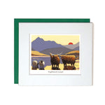 Notecard highland cows with sheep in water