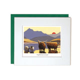 Notecard highland cows with sheep in water