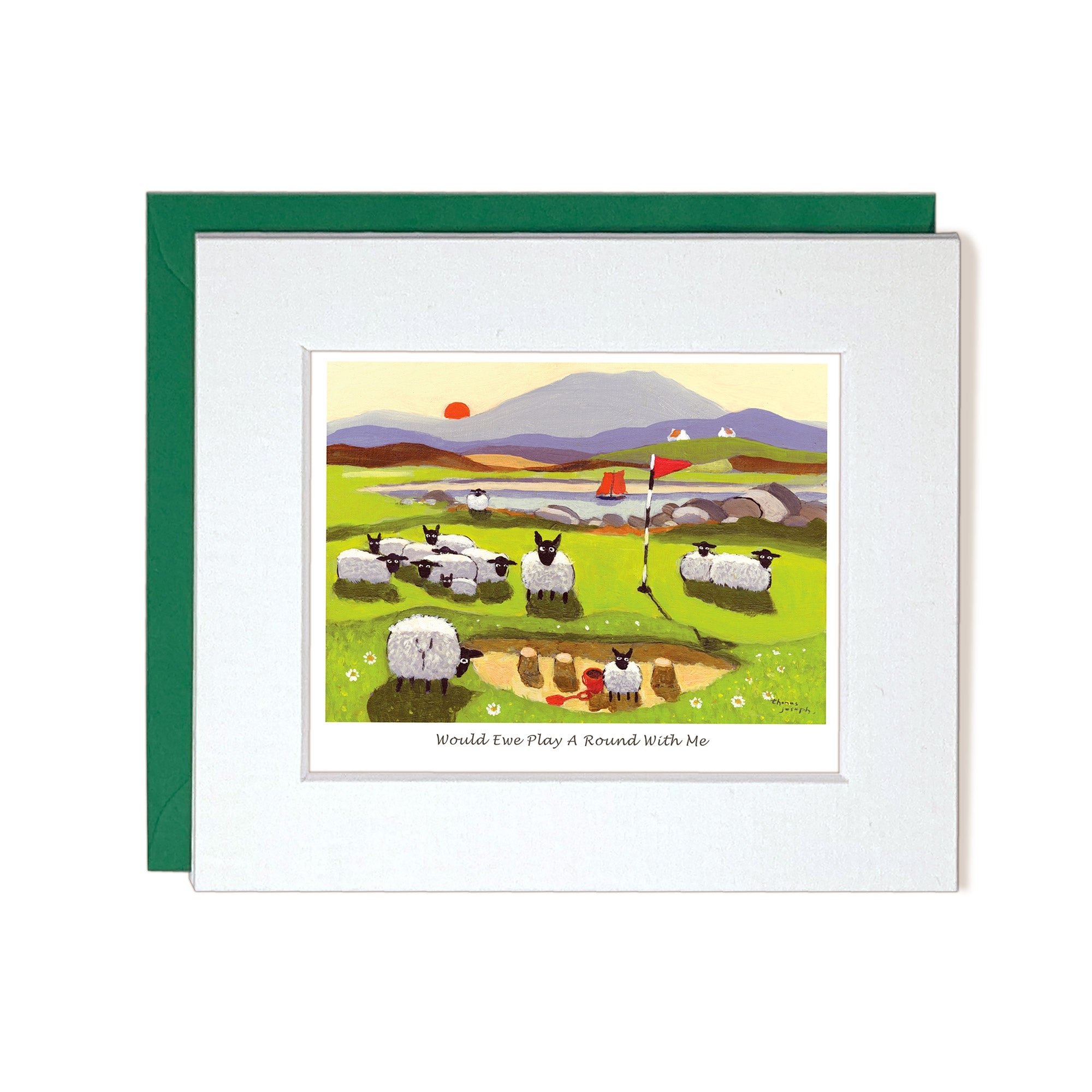 Notecard lamb with sheep making sand castles