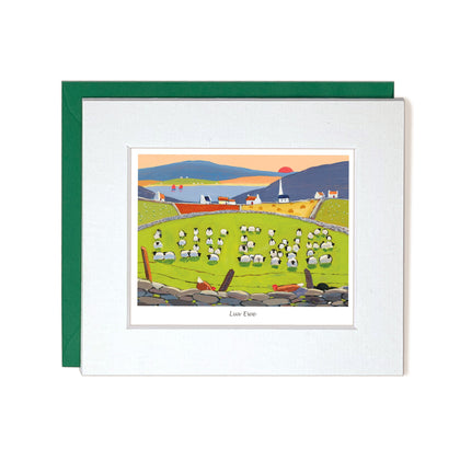 Envelope and Card sheep in a field with chickens on stone wall
